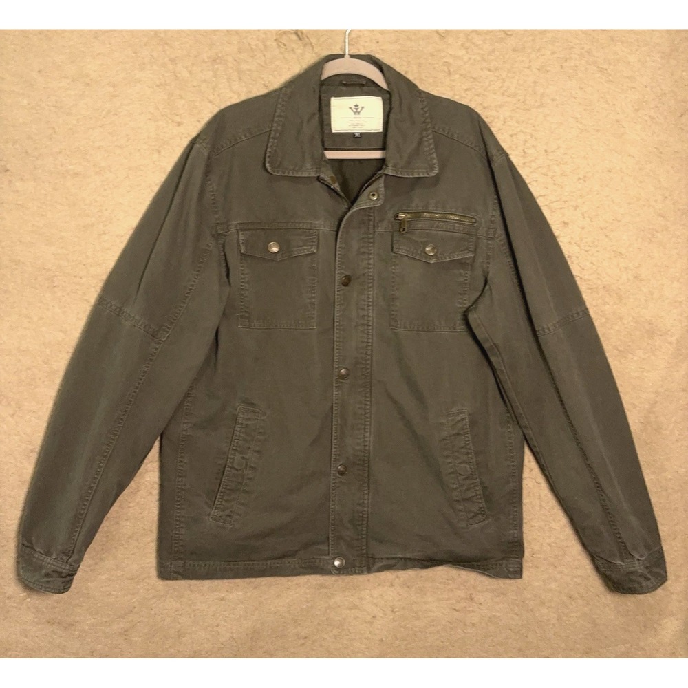WenVen Military Style Jacket Mens XL Green Twill‎ Cotton Lined Utility Grunge